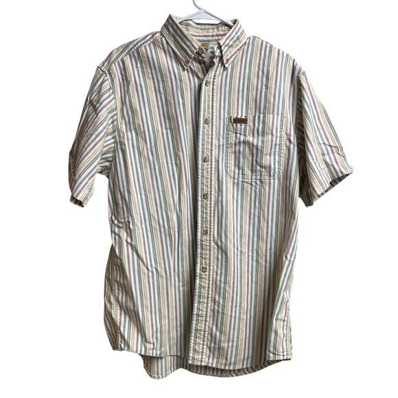 Carhartt Men's Striped Vintage Short Sleeve Button Up Shirt - Picture 1 of 10